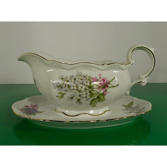 Mitterteich LILAC Gravy Boat with Attached Underplate Bavaria Germany - Picture 2 of 7